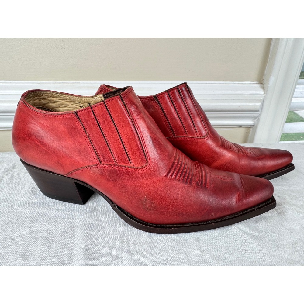 Lucchese Red Leather Distressed Western Ankle Boots Y2K Shooties Womens 6.5B